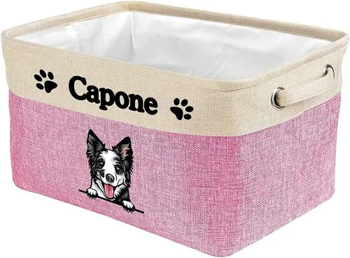 Vista 16 de Cesta de almacenamiento plegable personalizada con lindo borde de perro, plegable y resistente de tela resistente para juguetes de mascotas, cubo