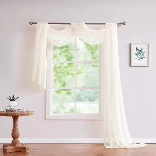 Vista 2 de ASATEX Cortina Transparente para Ventana de Longitud Larga de 56" (An) x 216" (L) Color Beige Claro. Los Tratamientos de Voile para Ventana son