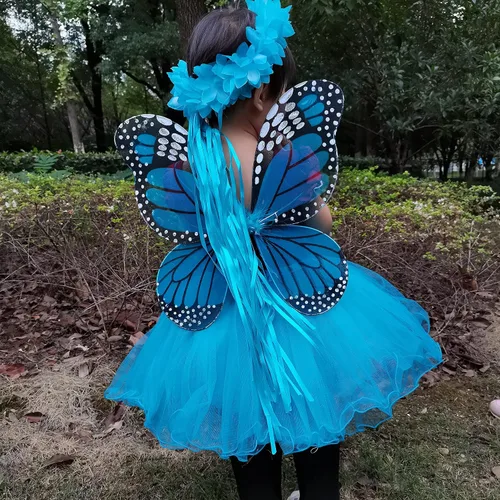 Vista 3 de Juego de disfraz de hadas para niñas con alas de mariposa y diadema de halo