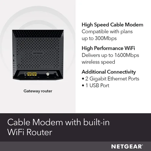 Vista 2 de Modem router con cable, de Netgear, Nighthawk AC1900 (24 x 8) DOCSIS 3.0, ideal para Xfinity Internet y Voice (C7100V)