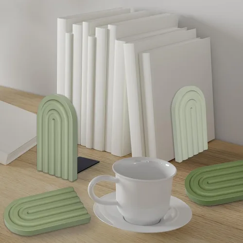 Vista 6 de Whaline 4 Piezas Sujetalibros de Madera de Arco Bohemio Verde Salvia Arcoíris Soportes de Libros de Madera Decorativos Antideslizantes Topes