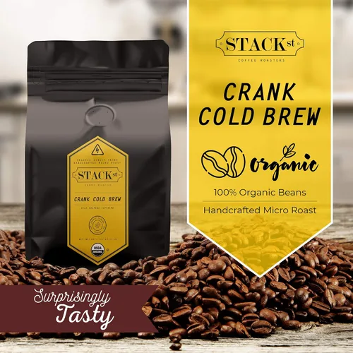 Vista 3 de Café orgánico de preparación en frío molido grueso 1 libra - CRANK Cafeína de alto voltaje tostado oscuro, molido grueso - por Stack Street