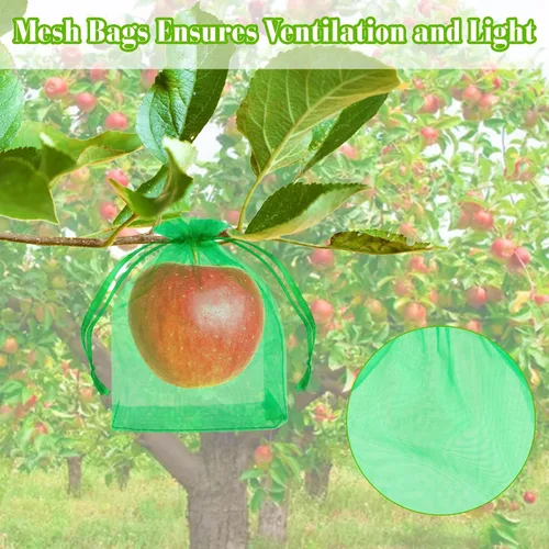 Vista 4 de Morcheiong 60 bolsas de protección de frutas de 6 x 8 pulgadas, bolsas reutilizables de red de frutas para árboles frutales, bolsas de malla de red