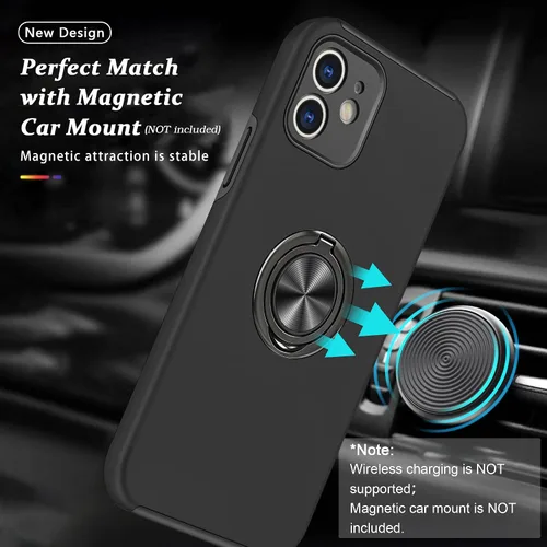 Vista 3 de Funda a prueba de golpes para iPhone 11 de 6.1 pulgadas, [cubierta de cámara integrada] funda de teléfono de grado militar con anillo de metal Negro
