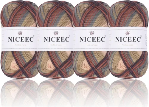 Vista 18 de NICEEC 4 madejas de hilo de algodón suave para bebé, 4 capas, manualidades DIY, peso fingering, hilo para manta para ganchillo y tejido, total 700
