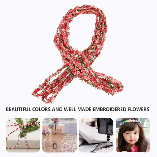 Vista 4 de Cinta de ajuste de encaje floral rojo oscuro 15 pies de encaje de flores bordadas para boda costura artesanía apliques