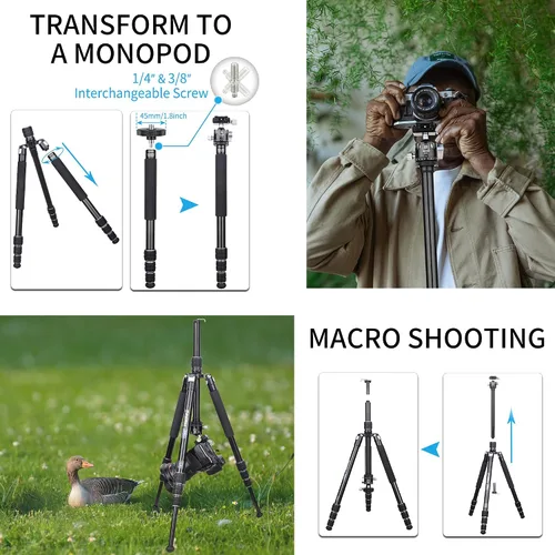Vista 4 de INNOREL RT45A+D34 Trípode de cámara profesional de aleación de aluminio compacto portátil trípode fotográfico monopod para cámara réflex digital