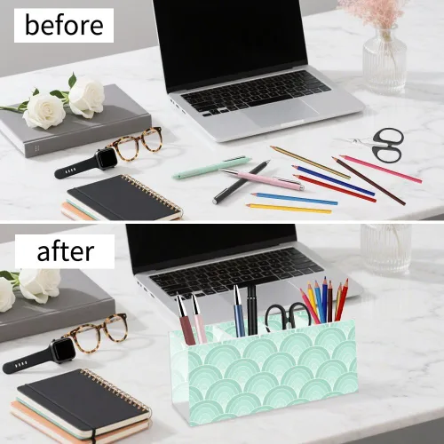 Vista 6 de Green Wavy Retro Acrylic Desk Pen Holder With 4 Compartments Pen Holder Organizer Powder Drink Mix Container Storage Bow Office Decor Container