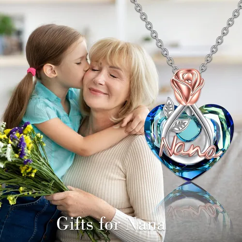 Vista 2 de POPKIMI Rose Flower Love Heart Necklaces Best Gifts for Women Gifts for MomGrandma NanaWifeAuntDaughter Necklace Birthday Jewelry Gifts 925 Sterling