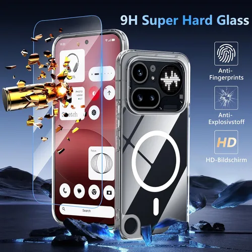 Vista 3 de OWKEY Funda magnética para Nothing Phone (4a) Pro con protector de pantalla, [no amarillento] protección de grado militar a prueba de golpes