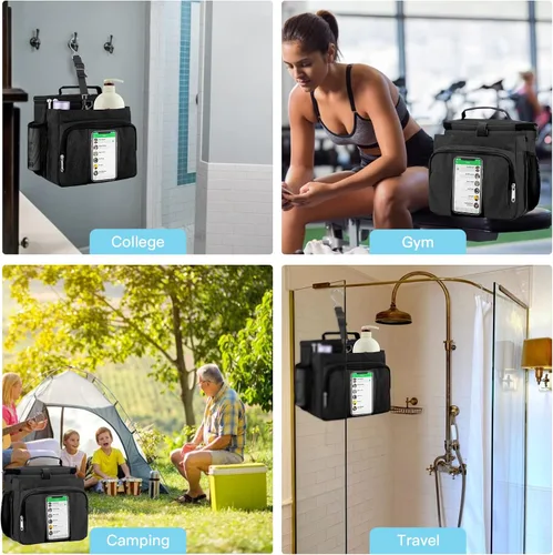 Vista 7 de Bukere Bolsa de ducha portátil para dormitorio universitario, compartimiento separado, gran capacidad, base de malla de secado rápido, bolsa de baño