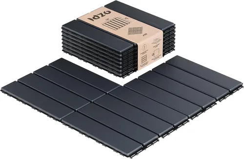 Vista 6 de IDZO Baldosas entrelazadas para terraza de 9.6 pies cuadrados - 10 piezas de baldosas de madera de acacia impermeables, baldosas para piso
