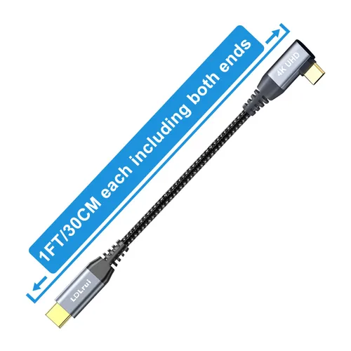 Vista 7 de LDLrui Cable de monitor USB C, pantalla 4K 60HZ, ángulo recto de 1 pie, transferencia de datos de 20 Gbps, carga de 100 W, cable de video USB 3.2