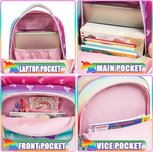Vista 5 de Mochila para niñas primarias preescolares lonchera para la escuela Bolsa de unicornio