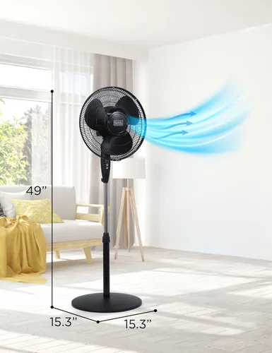 Vista 2 de BLACK+DECKER - Ventilador de pie de 16 pulgadas (40.64 cm) con base de pedestal, ventilador de pie ajustable en altura con control remoto y panel