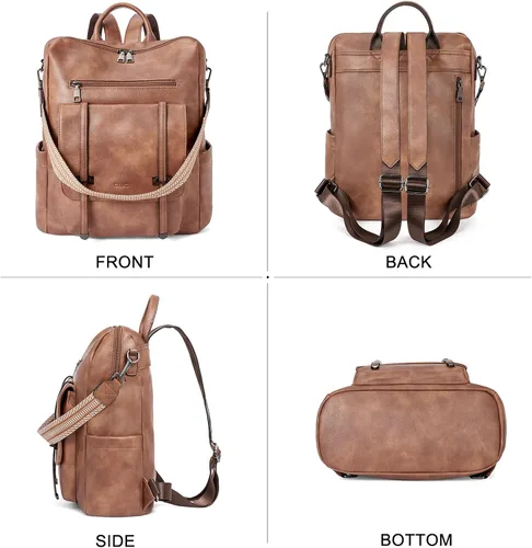 Vista 6 de CLUCI Mochila de cuero para mujer, mochila grande de viaje, a la moda, convertible, diseñador, trabajo, bolsos de hombro, 1 Marrón, Mochilas Daypack