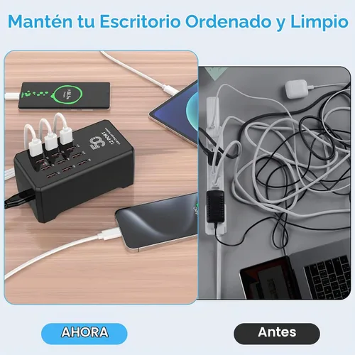 Vista 6 de Estación de carga USB de 50 W y 12 puertos para múltiples dispositivos, concentrador de carga USB portátil compatible con iPhone, Android, tableta