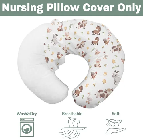 Vista 7 de Lindas fundas de almohada de lactancia de animales de granja para niños y niñas, vaca, gallo, cabra, pato, cerdo, funda de almohada de lactancia