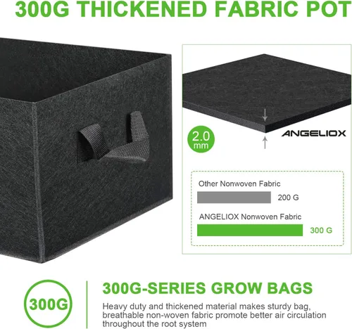 Vista 4 de ANGELIOX Paquete de 3 bolsas de cultivo de 8 galones, cama de jardín de tela no tejida gruesa de 10.58 oz, macetas cuadradas de 30 L con asas