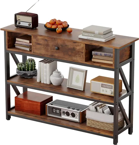 Vista 14 de Mexin Mesa de sofá consola de 39 pulgadas con cajón, mesa de entrada con estantes de almacenamiento, mesa de pasillo de madera industrial para sala