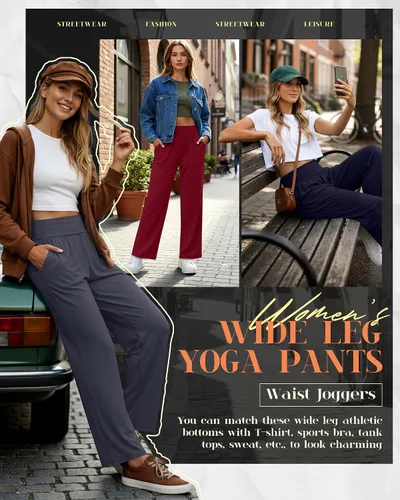 Vista 37 de Neer - Conjunto de 3 pantalones de yoga de pierna ancha para mujer - Pantalones deportivos cómodos, holgados, de cintura alta y casuales