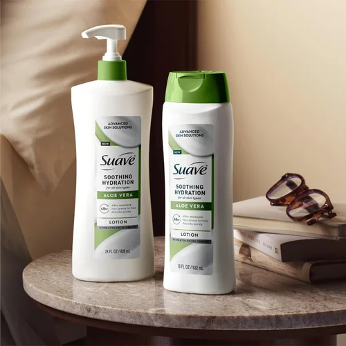 Vista 6 de Suave Loción calmante de hidratación para manos y cuerpo con aloe vera que refresca la piel seca, de absorción rápida, crema hidratante intensiva