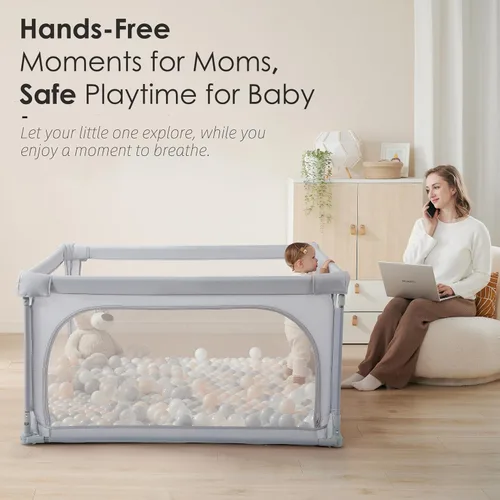 Vista 2 de Sweeby Corralito para bebés, 47 x 47 pulgadas, corralitos plegables para bebés y niños pequeños, corralito extra grande con puerta de juego