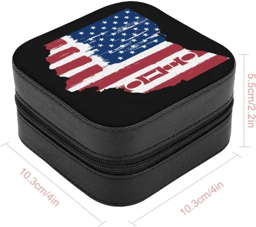 Vista 2 de Joyero pequeño con bandera de Ohio de Ohio, organizador portátil para anillos, aretes, collares, regalos para niñas y mujeres