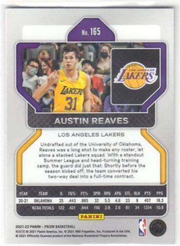Vista 2 de Austin Reaves 2021-22 Panini Prizm RC #165 NM++ Lakers Baloncesto NBA