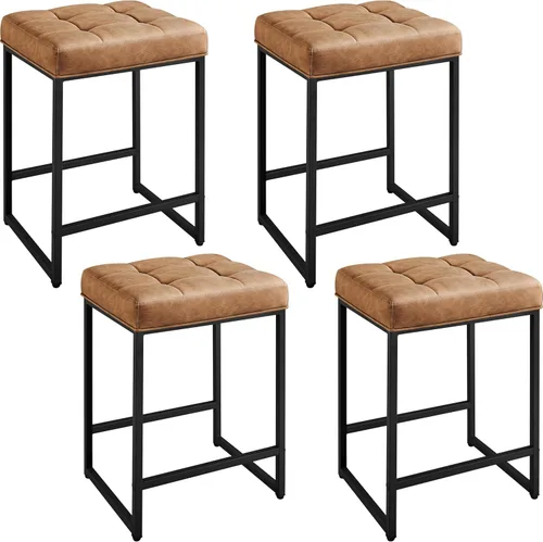 Vista 10 de Yaheetech Juego de 2 taburetes de bar de 24 pulgadas de altura de mostrador, taburetes de isla de cocina sin espalda, taburetes de piel sintética