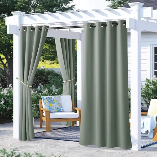 Vista 89 de NICETOWN Cortina para Exteriores para Patio Impermeable de 84 Pulgadas de Ancho, Aislamiento Térmico con Ojales Antioxidantes Bloqueo UV Cortina
