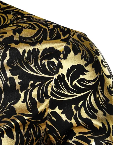 Vista 5 de ZEROYAA Men's Luxury Paisley Floral Printed Button Down Shirt Zhcl36-negro oro