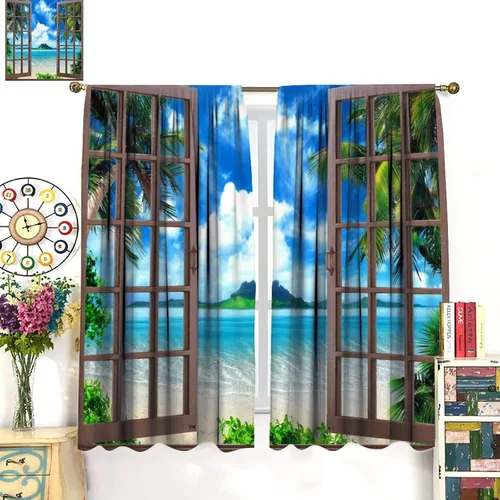 Vista 282 de Cortinas de paisaje, ventana 3D, primavera, bosque, vida silvestre, paisajes de naturaleza, dormitorio, sala de estar, cortinas térmicas opacas de 2
