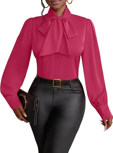 Vista 25 de Vrtige Camisa de mujer elegante con cuello de lazo, manga larga, blusa para la oficina