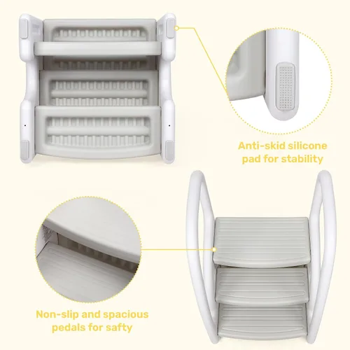 Vista 5 de GAOMON Taburete para niños pequeños, taburete de plástico para niños con Gris