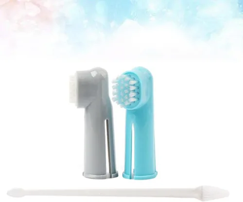 Vista 5 de Yardwe 2 Set PET Two Head Toothbrush Finger Brush Teeth Cleaning