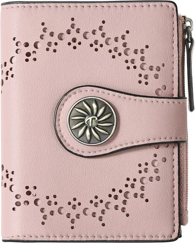 Vista 16 de Tipmile - Cartera pequeña para mujer, cartera de cuero con bloqueo RFID, plegable con bolsillo para monedas y con cremallera, Beige, Casual