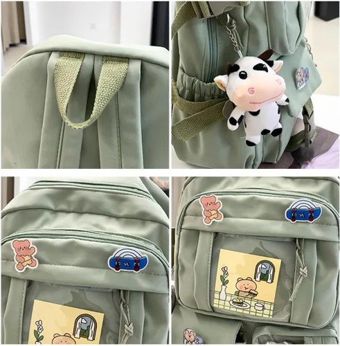 Vista 3 de Yoaujeo Mochila Kawaii con pin Kawaii y accesorios, bonita mochila estética para adolescentes, niñas, estudiantes, escuela, Blanco