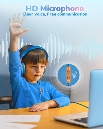 Vista 4 de awatrue AT2 - Auriculares para niños con micrófono, límite de volumen BlueOrange - Paquete de 1