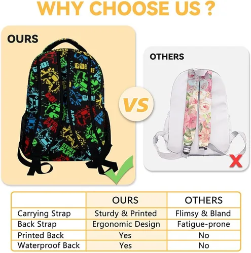 Vista 4 de Mercuryelf Mochila de juegos para niños y niñas, mochilas negras de 16 pulgadas para viajes escolares, bolsa ligera de moda para niños, Gamepad-1