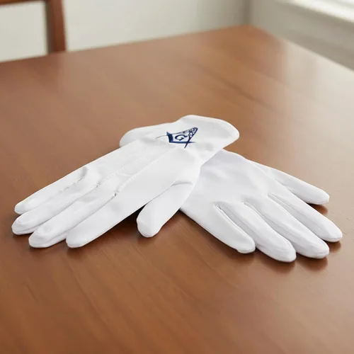 Vista 6 de Blue Square & Compass Masonic Embroidered Cotton Gloves - [White]