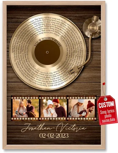 Vista 31 de H-DEWALL Póster personalizado de letras de canciones, regalo de boda único para parejas, personaliza con tus propias fotos, nombres y fecha, sin