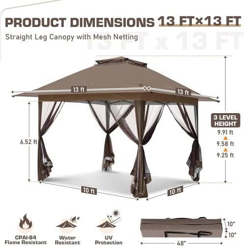 Vista 3 de EAGLE PEAK - Cenador desplegable de 13 x 13 pulgadas con mosquitera, toldo mosquitero fácil de instalar para patio y patio trasero, kiosco al aire