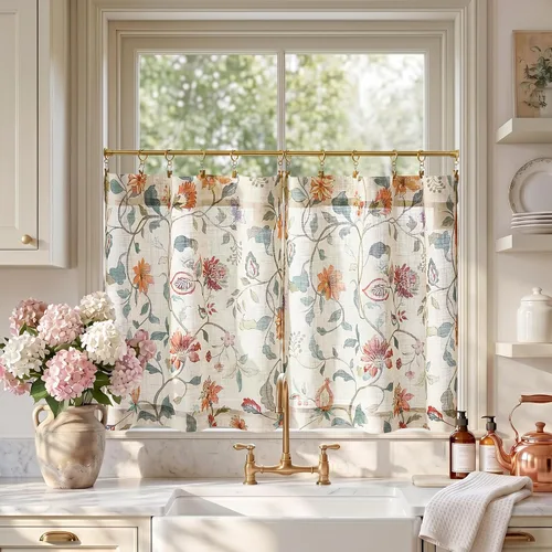 Vista 54 de Jinchan - Cortinas de lino texturizado para cocina, 24 pulgadas, natural, 2 paneles Mezcla de lino beige natural