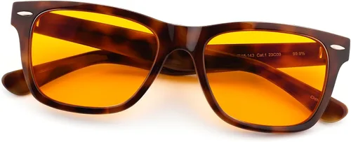 Vista 7 de ViewJoy Gafas para Dormir 99.9% Lentes de Luz Azul con Doble Capa AR, Lente Ámbar Naranja para Computadora, Juegos y Reducción de Fatiga Visual