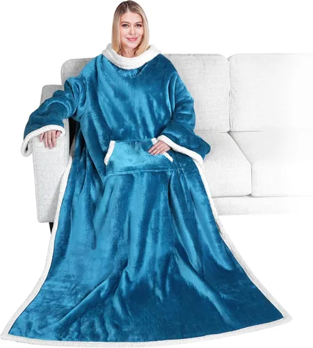 Vista 11 de PAVILIA Manta Sherpa Vestible con Mangas y Bolsillo, Manta Corporal Envolvente Gruesa de Felpa Acogedora para Adultos Mujeres Hombres, Regalo