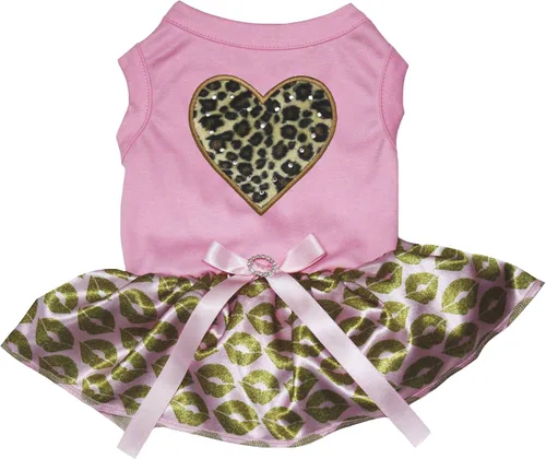 Vista 10 de Petitebella Vestido para perro cachorro con corazón de leopardo (azul aguamarina/dorado, talla XS)
