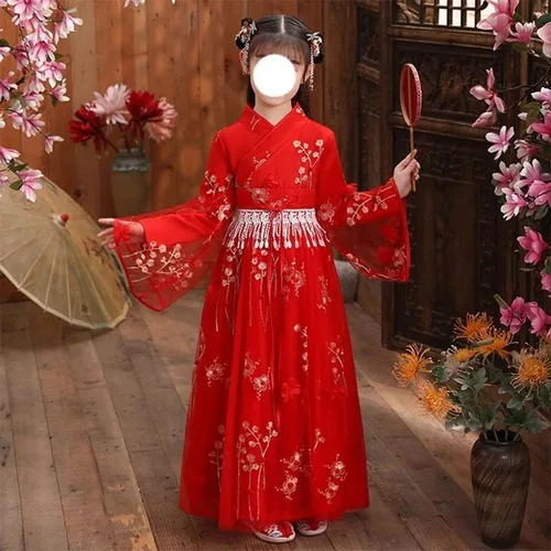 Vista 3 de XDWZUA - Vestido de Hanfu para niña, disfraz tradicional chino para festivales Cheongsam (color blanco garabato de dinosaurio 4, talla 6)