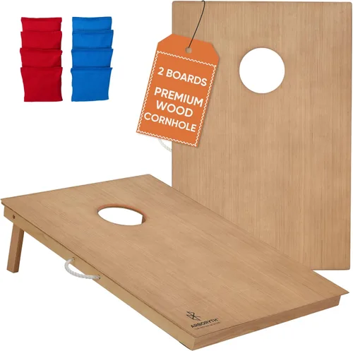 Vista 17 de Juego de tablas de cornhole de madera maciza, natural, 8 bolsas de frijoles Bald Eagle