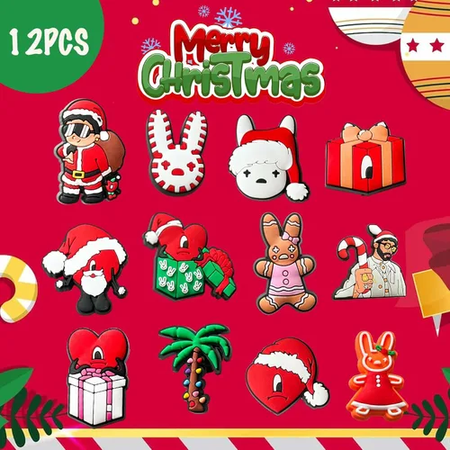 Vista 2 de RONGYUH 12 dijes de zapatos de conejo malo para decoración de sandalias de zueco, dijes de zapatos de Navidad para adultos y niños, regalos